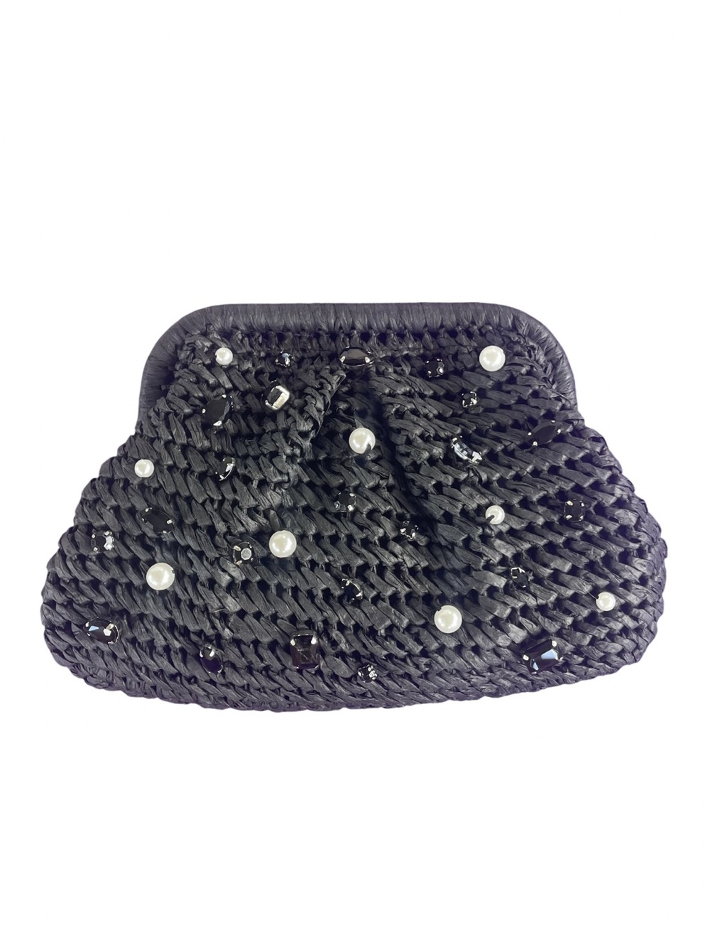 Vineyard Vines Black Sequin Pearl Embellished Frame Clutch Bag BNWT